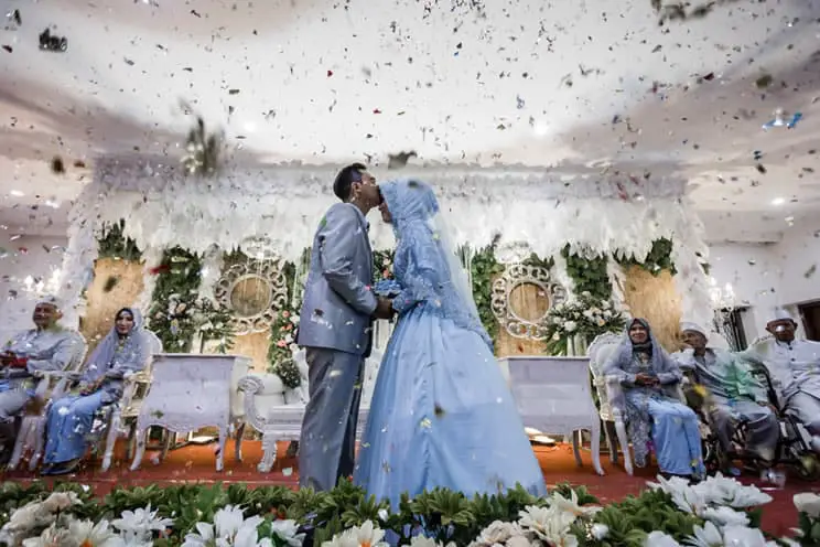 Muslim wedding ceremony, ticker tape