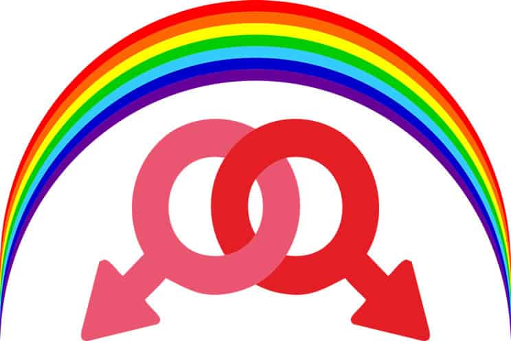 Rainbow over two male intertwined symbols